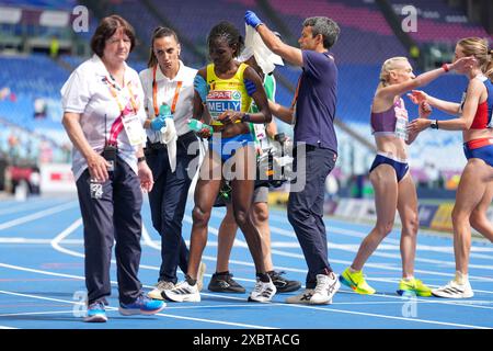 ROM, ITALIEN - 9. JUNI: Joan Chelimo Melly aus Rumänien nach Teilnahme am Halbmarathon der Frauen am dritten Tag der Leichtathletik-Europameisterschaft Rom 2024 im Stadio Olimpico am 9. Juni 2024 in Rom, Italien. (Foto: Joris Verwijst/BSR Agency) Stockfoto