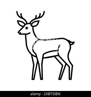 Hirschsymbol. Minimalistische Schwarz-weiß-Illustration eines Hirsches, der im Profil steht. Stock Vektor