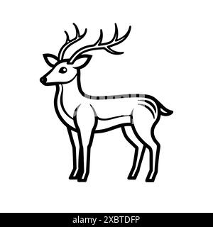 Hirschsymbol. Minimalistische Schwarz-weiß-Illustration eines Hirsches, der im Profil steht. Stock Vektor