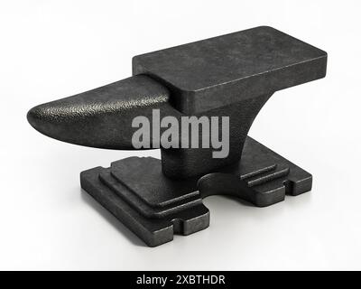 Schwarzer eiserner Amboss isoliert auf weißem Hintergrund. 3D-Abbildung. Stockfoto