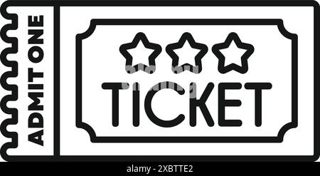 Einfache Zeilenzeichnung eines Tickets mit drei Sternen für die Teilnahme an einer Veranstaltung von hoher Qualität Stock Vektor