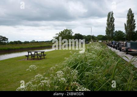 Am Ufer des Middlewich-Kanals und Picknickbereich im Aqueduct Marina, Cheshire, NW, Großbritannien Stockfoto