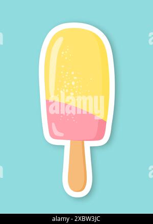 Ein Aufkleber oder Symbol von Bananenraspberry-Eis auf blauem Hintergrund. Stock Vektor