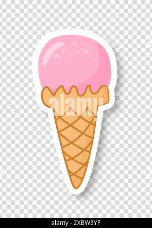 Rosafarbene Eiskugel in Waffelkegel auf transparentem Hintergrund. Stock Vektor