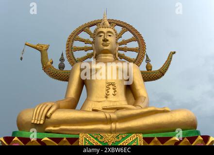 Goldene Buddha-Statue, großer Buddha-Tempel, Wat Phra Yai, auf Ko Phan, Koh Samui, Thailand *** Golden Buddha Porträt, Wat Phra Yai, The Big Buddha T Stockfoto