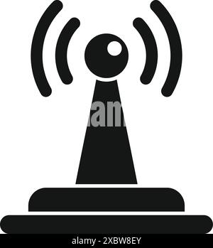 Schwarz-weißes Silhouettensymbol eines Funkturms, der Signale sendet Stock Vektor