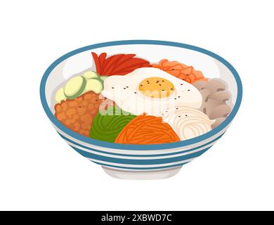 Frische leckere Poke Schüssel mit Lachs Avocado Reis und Ei hawaiianische Lebensmittel Vektor Illustration lokalisiert auf weißem Hintergrund Stock Vektor