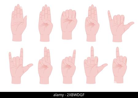Satz der menschlichen Hand Palme Gesten Vektor Illustration isoliert auf weißem Hintergrund Stock Vektor