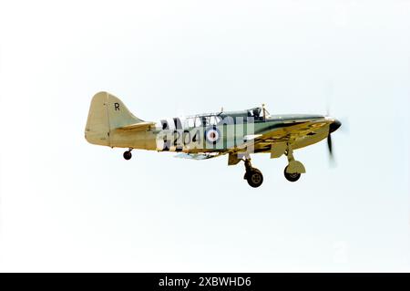 Fairey Firefly AS5 WB271 Oldtimer-Trägerflugzeug aus dem Zweiten Weltkrieg und Anti-U-Boot-Flugzeuge, die hauptsächlich von der britischen Royal Navy Fleet Air Arm (FAA) betrieben wurden. Die WB271 wurde von der Royal Navy Historic Flight betrieben. Das Flugzeug begann 1997 mit einer Restaurierungszeit. Nach Rückkehr in den flugfähigen Zustand im Februar 2003 stürzte das Flugzeug im Juli 2003 tödlich in Duxford ab. Ich sah ihn hier auf seinem letzten Flug vor dem Absturz Stockfoto