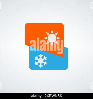 Symbol für heiße und kalte Temperatur, Sonnenschild und Schneeflocke, Klimaanlage, Symbol für Klimaregelung im Liniendesign Stock Vektor