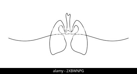 Kontinuierliche Einzeichenzeichnung des menschlichen Organs - Lunge. Minimalistisches Lungendesign. Gesunder Mensch. Vektorabbildung. Stock Vektor