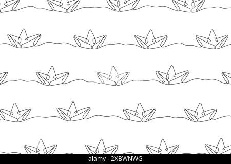 Nahtloses Vektor-Muster mit Origami-Boot. Abstrakter, nahtloser kreativer Hintergrund. Stock Vektor