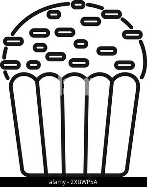 Einfaches schwarz-weißes Symbol eines Cupcake mit Streuseln, das die Freude am Backen und süßen Leckereien weckt Stock Vektor