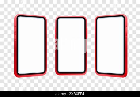 3D Set Telefon rot, transparenter Hintergrund, Vorlage für mobiles Display. Vektor Stock Vektor