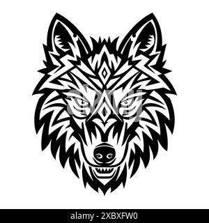 Wolf Tribal Ornament Logo oder moderne Linie Symbol. Vektorgrafik und Ikonendesign mit auffälligen Konturen. Schwarz-weiß Pixel Perfect minimalistisches Symbol ist Stock Vektor