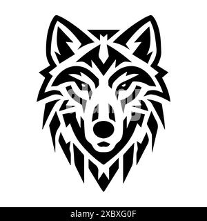 Wolf Tribal Ornament Logo oder moderne Linie Symbol. Vektorgrafik und Ikonendesign mit auffälligen Konturen. Schwarz-weiß Pixel Perfect minimalistisches Symbol ist Stock Vektor