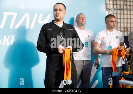 Nicht exklusiv: KIEW, UKRAINE - 12. JUNI 2024 - Chef des Verteidigungsgeheimnisses der Ukraine Kyrylo Budanov nimmt an der vierten Endphase des größten Teil Stockfoto