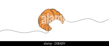 Durchgehende, einzeilige Croissant-Zeichnung für Logo im minimalistischen Stil. Handgezeichneter französischer Konditorstrich zum Drucken, Frühstückskonzept. Modern Stock Vektor