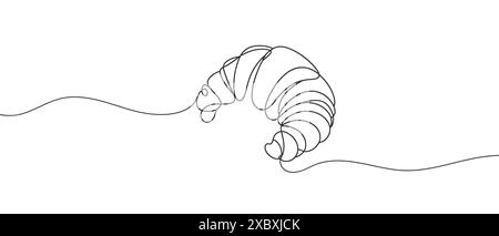 Durchgehende, einzeilige Croissant-Zeichnung für Logo im minimalistischen Stil. Handgezeichneter französischer Konditorstrich zum Drucken, Frühstückskonzept. Modern Stock Vektor