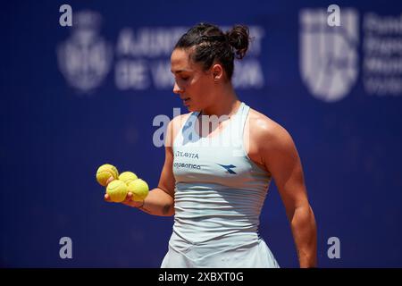 Valencia, Spanien. Juni 2024. Martina Trevisan aus Italien spielt gegen Ann Li aus den USA (nicht abgebildet) während der BBVA Open Internacional of Valencia im Sporting Tennis Valencia. Ann Li aus den USA gewann 2.-6., 6.-3. 6-3 (Foto: Vicente Vidal Fernandez/SOPA Images/SIPA USA) Credit: SIPA USA/Alamy Live News Stockfoto