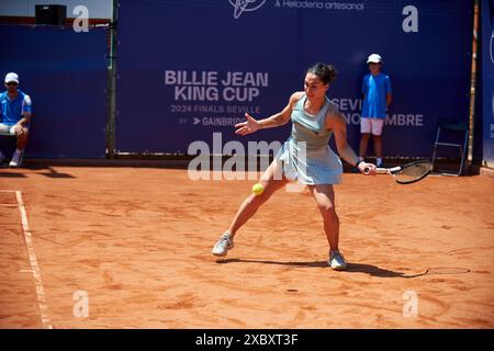 Valencia, Spanien. Juni 2024. Martina Trevisan aus Italien spielt gegen Ann Li aus den USA (nicht abgebildet) während der BBVA Open Internacional of Valencia im Sporting Tennis Valencia. Ann Li aus den USA gewann 2.-6., 6.-3. 6-3 (Foto: Vicente Vidal Fernandez/SOPA Images/SIPA USA) Credit: SIPA USA/Alamy Live News Stockfoto