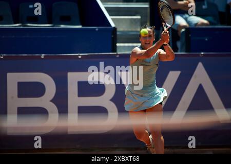 Valencia, Spanien. Juni 2024. Martina Trevisan aus Italien spielt gegen Ann Li aus den USA (nicht abgebildet) während der BBVA Open Internacional of Valencia im Sporting Tennis Valencia. Ann Li aus den USA gewann 2.-6., 6.-3. 6-3 (Foto: Vicente Vidal Fernandez/SOPA Images/SIPA USA) Credit: SIPA USA/Alamy Live News Stockfoto