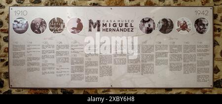 Rincón Hernandiano Besucherempfangszentrum erste Ausgaben seiner Veröffentlichungen, Fotografien, Tribut an den Dichter Miguel Hernandez, Orihuela, Alacant Stockfoto