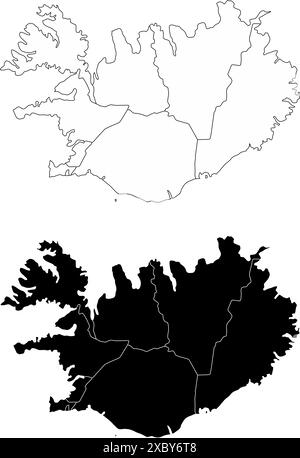 Die schwarz-weißen Verwaltungskarten Islands Stock Vektor