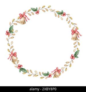 Aquarellrahmen mit weihnachtlichen Elementen Stockfoto