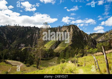 Landschaften, Viehzucht und Berglandschaften entlang der Quilotoa Loop, eine mehrtägige Wanderung in den Anden von Ecuador Stockfoto