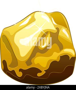 Große Nugget aus Naturgold. Vektor-Illustration eines Goldnugget mit einer natürlichen unebenen Form und einer glänzenden Oberfläche. Bergbau Stock Vektor