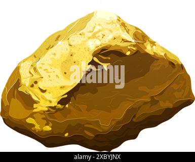 Realistische große Naturgoldnugget. Vektor-Illustration eines Goldnugget mit einer natürlichen unebenen Form und einer glänzenden Oberfläche. Bergbau Stock Vektor