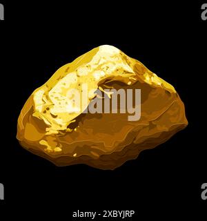 Realistische Naturgoldnugget auf dunklem Hintergrund. Vektor-Illustration eines Goldnugget mit einer natürlichen unebenen Form und einer glänzenden Oberfläche. Stock Vektor