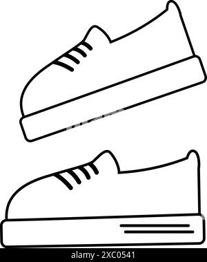 Paar Sneakers Umrisszeichnung von geschnürten Schuhen im minimalistischen Stil Icon, Promo Design Konzept Vector Isolate EPS Karten, Banner, Poster, Promo, Reklametafel, Etikett, Preisschild oder Web, Werbeidee Stock Vektor