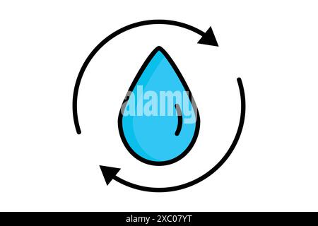 Symbol für Wasseraufbereitung. Wassertropfen mit Pfeil. Symbol für Aufreinigung. Symbolstil für farbige Umrisse. Vektorillustration für Wasseraufbereitungselemente Stock Vektor