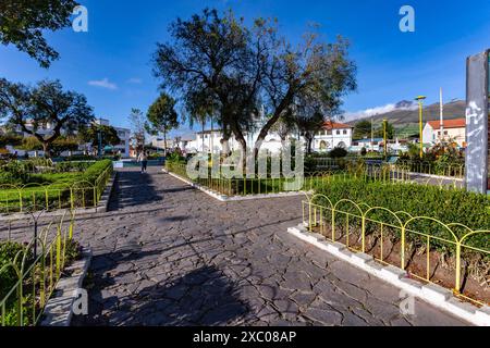 Aloasí, Mejia, Pichincha, Ecuador, 18 02 2024: Parque Central de Aloasí con su Santuario Nuestra señora de los Dolores. Stockfoto