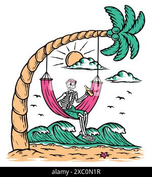 Skull chillen am Strand Illustration Stock Vektor