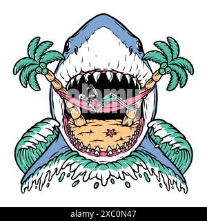Haiangriff Schädel auf Strand Illustration Stock Vektor