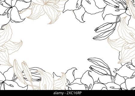 Lilly Line Art Blumenbanner für Hochzeitskarten oder Einladungen. Vorlage für handgezeichnete Vektor-Illustration Stock Vektor
