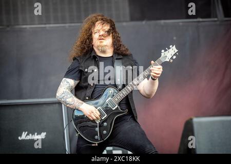 Solvesborg, Schweden. Juni 2024. Die schwedische Rockband Talisman gibt ein Live-Konzert während des schwedischen Musikfestivals Sweden Rock Festival 2024 in Solvesborg. Hier ist Gitarrist Fredrik Aakesson live auf der Bühne zu sehen. Stockfoto