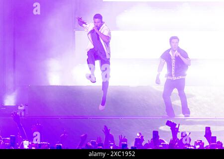 Mailand, Italien, am 13. Juni 2024 James Maslow, Logan Henderson von der amerikanischen Popmusik-Boyband Big Time Rush, in Mailand, Italien, am 13. Juni 2024 Stockfoto