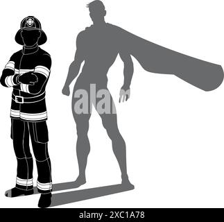 Superhelden Feuerwehrmann Super Hero Shadow Stock Vektor