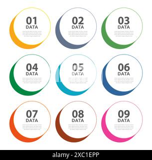 Infografikkreis mit 9 Zahlen und Farbdatenvorlage. Abstrakter Hintergrund der Illustration. Stock Vektor