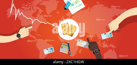 Sinkender Goldpreis fällt auf dem internationalen Handelsmarkt für Goldmetall billiger Stock Vektor