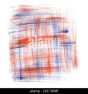 Abstrakte Aquarellkunst mit leuchtenden Rot- und Blautönen. Dynamische naive Linie. Visuelles Raster. Einfache Elemente, die ein schönes geometrisches Muster erzeugen Stockfoto