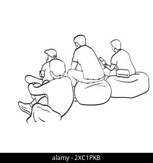 Rückansicht von vier Personen, die sitzen und etwas sehen Illustration Vektor Hand gezeichnet auf weißem Hintergrund Stock Vektor