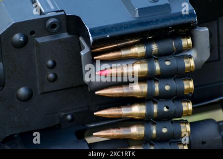 Munition für mag 58, genannt 7,62 mm, Kugel für Maschinengewehr Stockfoto