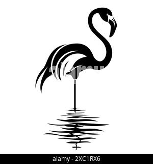 Bild eines Flamingos in Schwarz und weiß, auf einem Stab stehend, wunderschön gezeichnet Stock Vektor