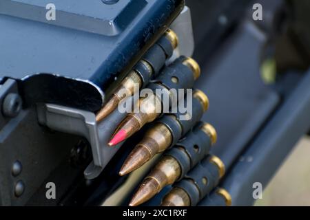 Munition für mag 58, genannt 7,62 mm, Kugel für Maschinengewehr Stockfoto