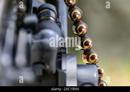 Munition für mag 58, genannt 7,62 mm, Kugel für Maschinengewehr Stockfoto